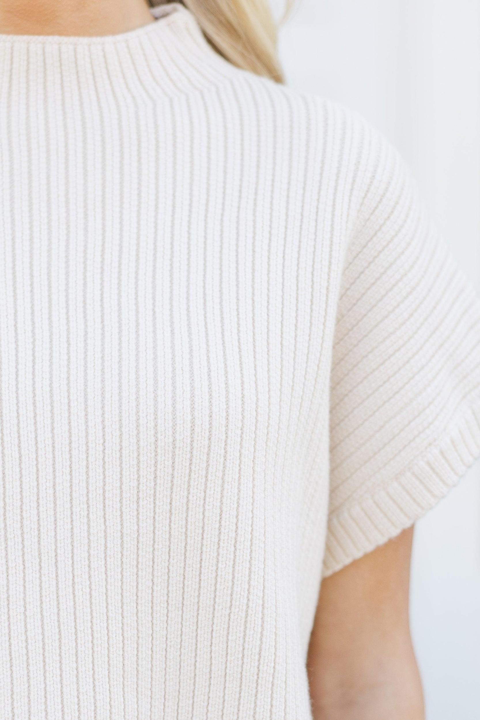 In Your Mind Cream White Short Sleeve Sweater Female Product Image