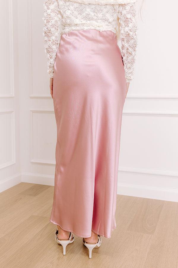 The Tiffany High Waist Satin Midi Skirt in Pink Product Image