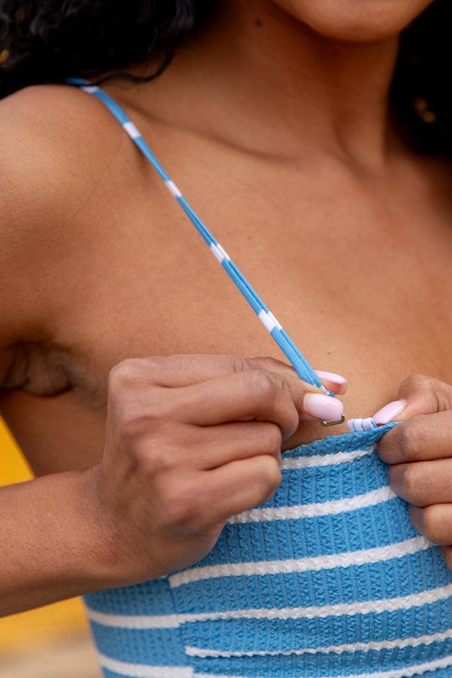 Look To The Sun Periwinkle Stripe Ruched One Piece Swimsuit FINAL SALE Product Image