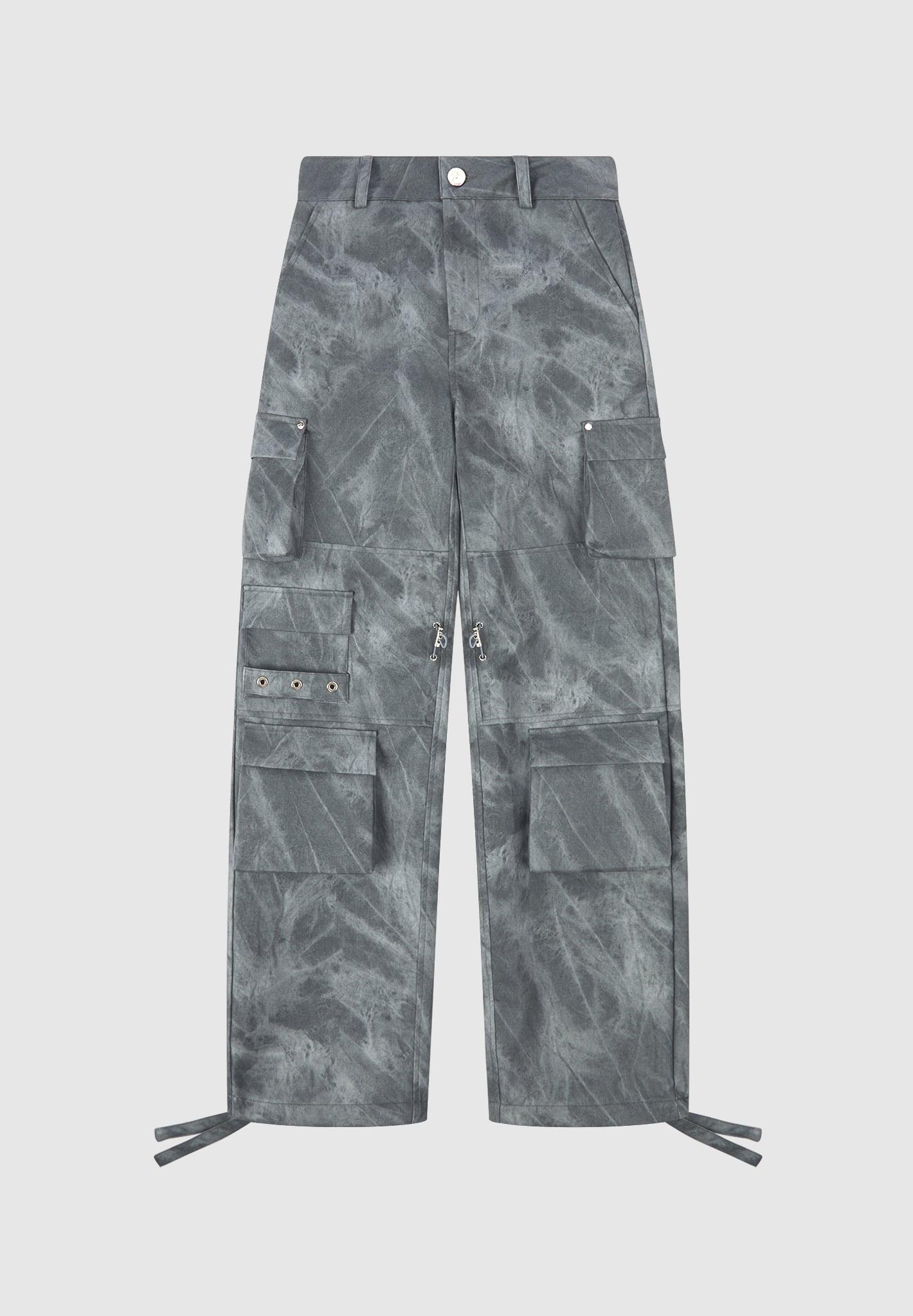 High Waisted Vintage Marble Leather Cargo Pants - Washed Grey Female Product Image