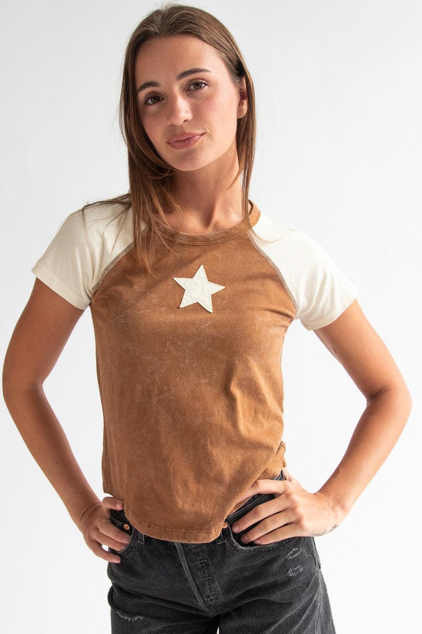 Mineral Wash Raglan Star Patch Tee Product Image