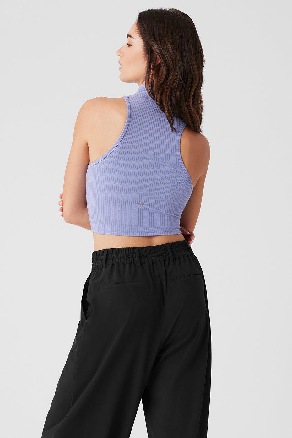 Ribbed Sea Coast Cropped Turtleneck Tank - Lilac Blue Product Image