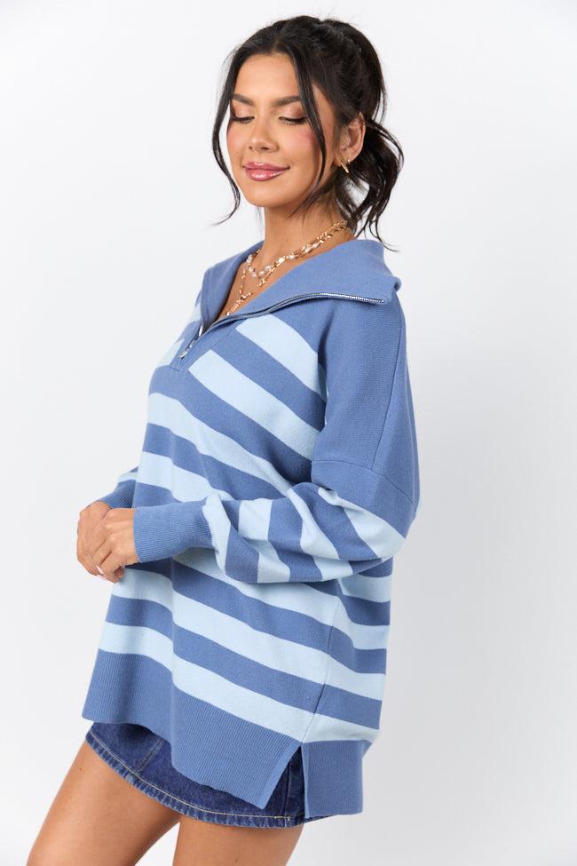 Pulling Heartstrings Navy and Blue Stripe Quarter Zip Pullover FINAL SALE Product Image