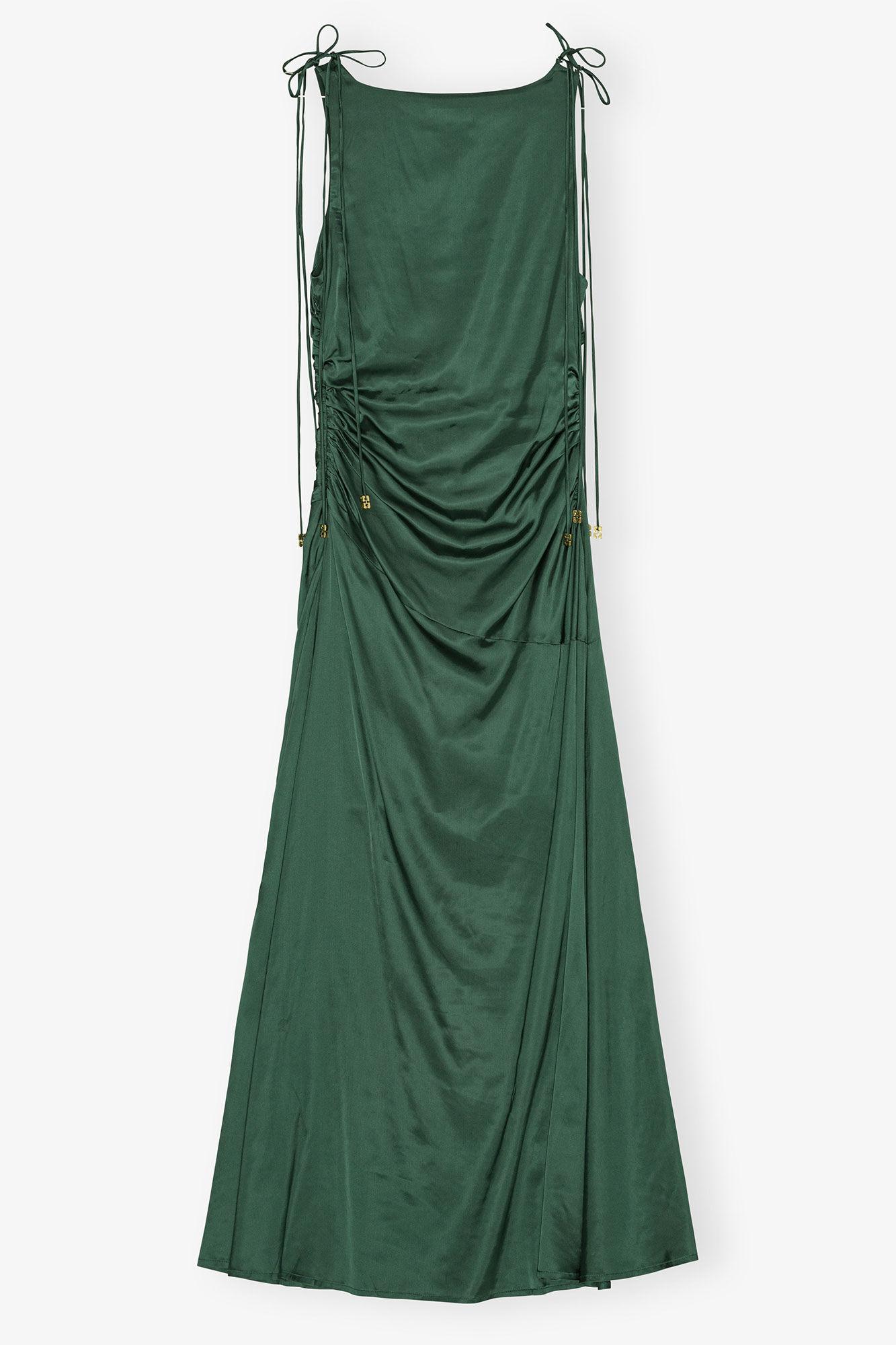 Green Satin Gathered Dress Product Image