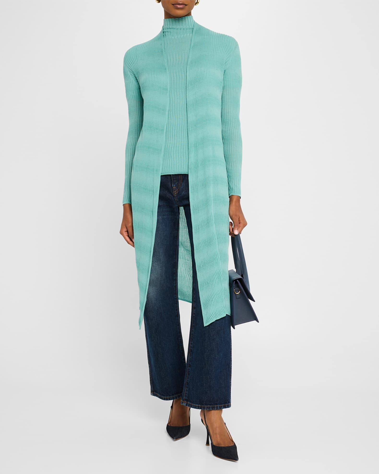 Ribbed Open-Front Duster Cardigan Product Image