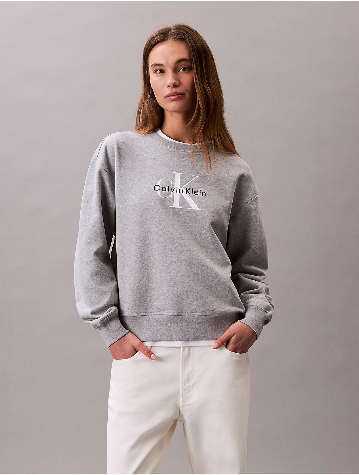 Calvin Klein Womens Monologo French Terry Relaxed Sweatshirt - Grey Product Image