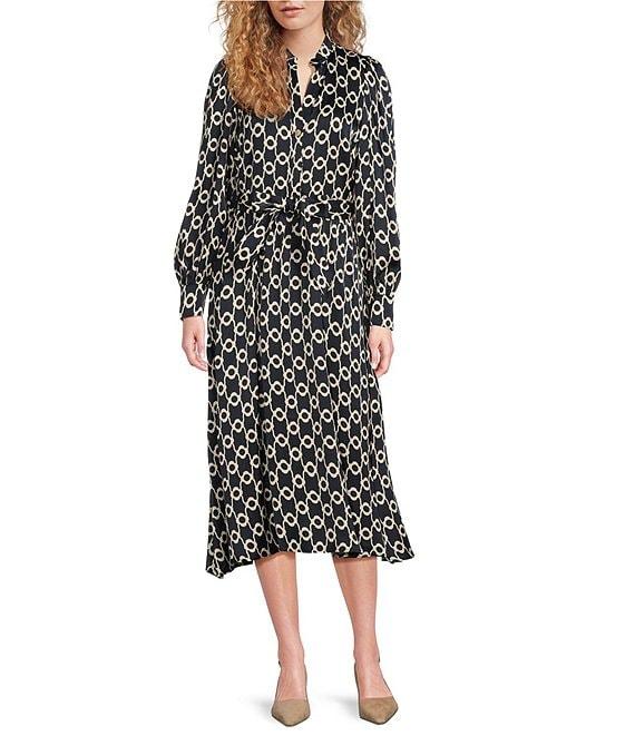 Tara Jarmon Rivoltina Satin Floral Print Notch Collar Long Sleeve Button Front Midi Dress Product Image