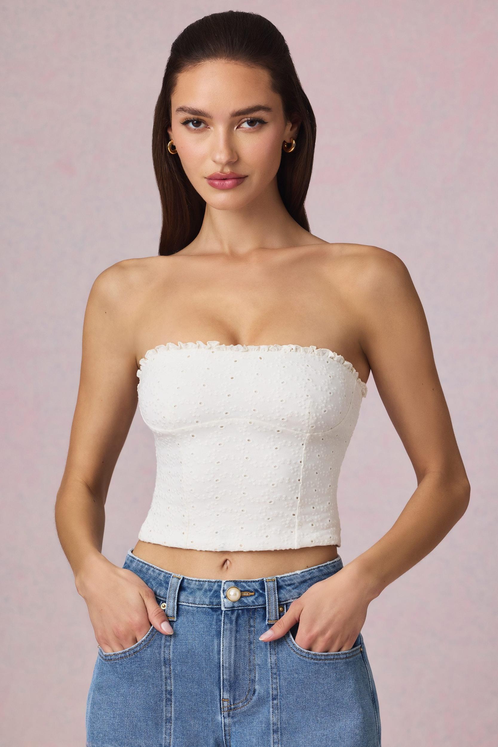 Broderie Anglaise Camisole Top in White Product Image