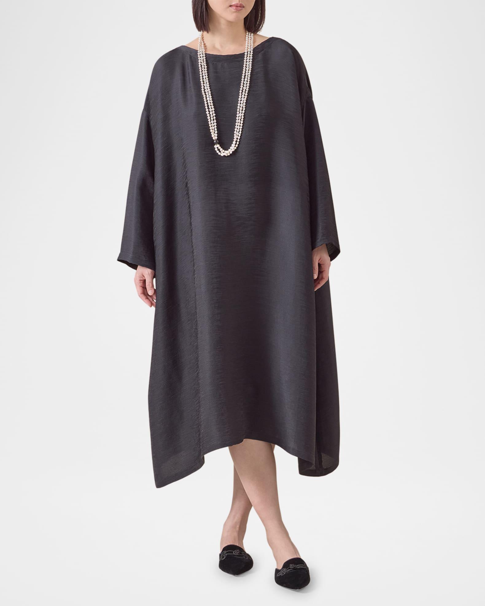 Silk Plisse Wide A-Line Scoop-Neck Dress Product Image
