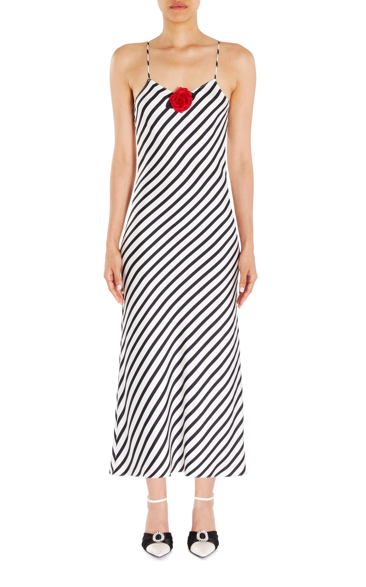 Stripe Printed Silk Slip Dress with Rosette Product Image