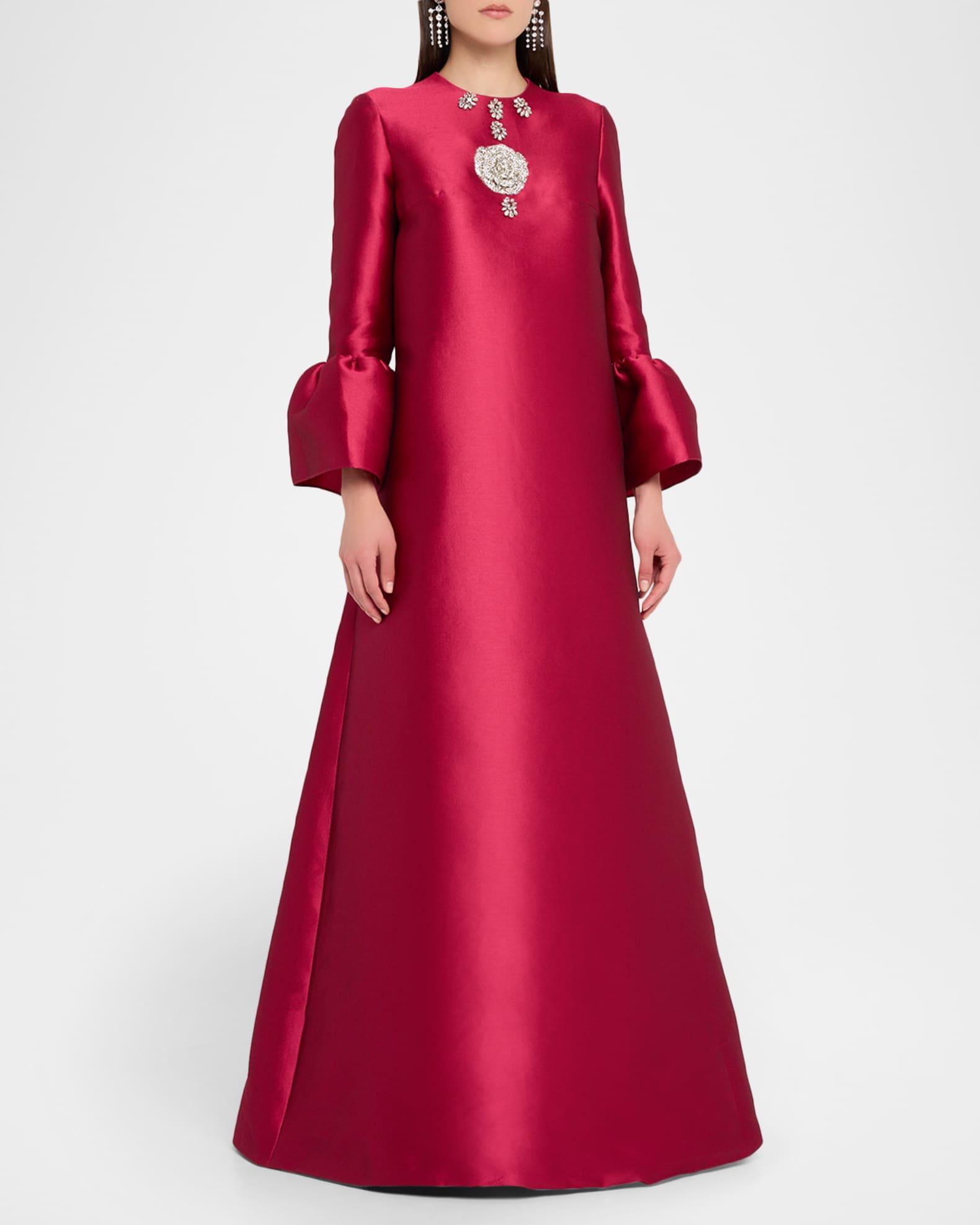 Embellished Ruffle-Sleeve Mikado Pique Maxi Dress Product Image