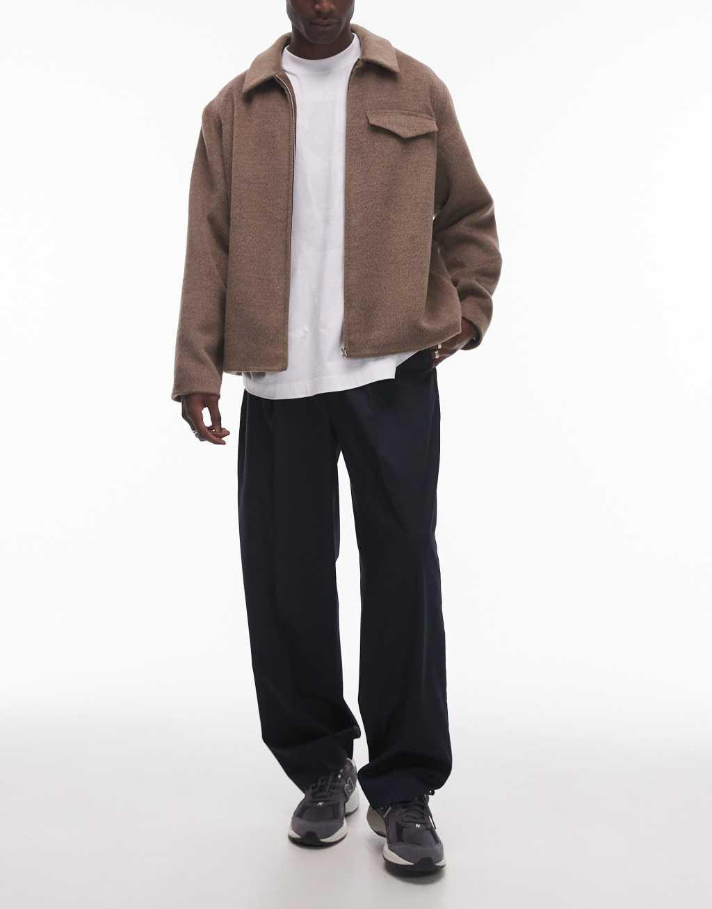 Topman wide leg pleated dress pants in navy Product Image