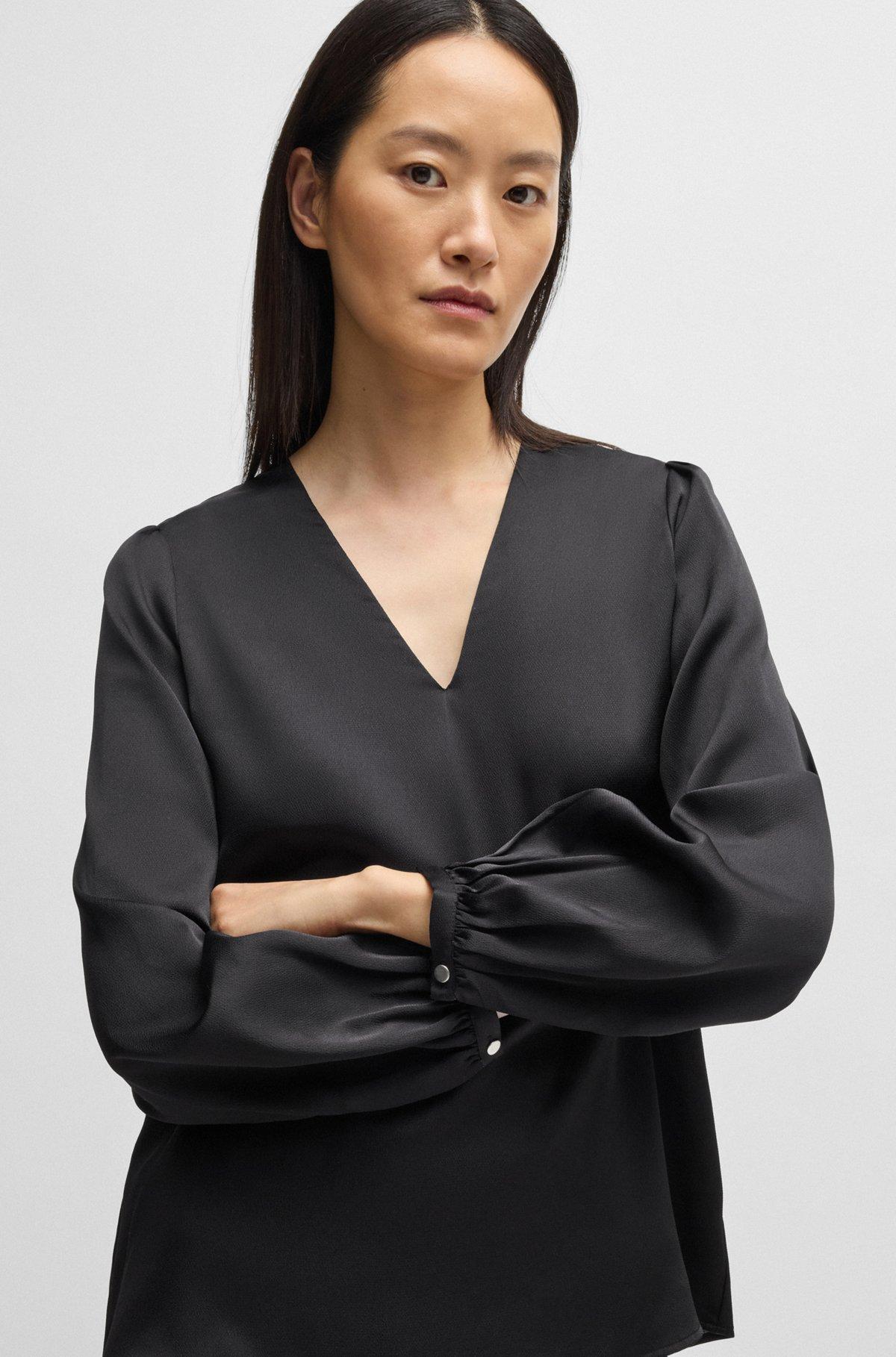 Regular-fit blouse with V neckline in hammered satin Product Image