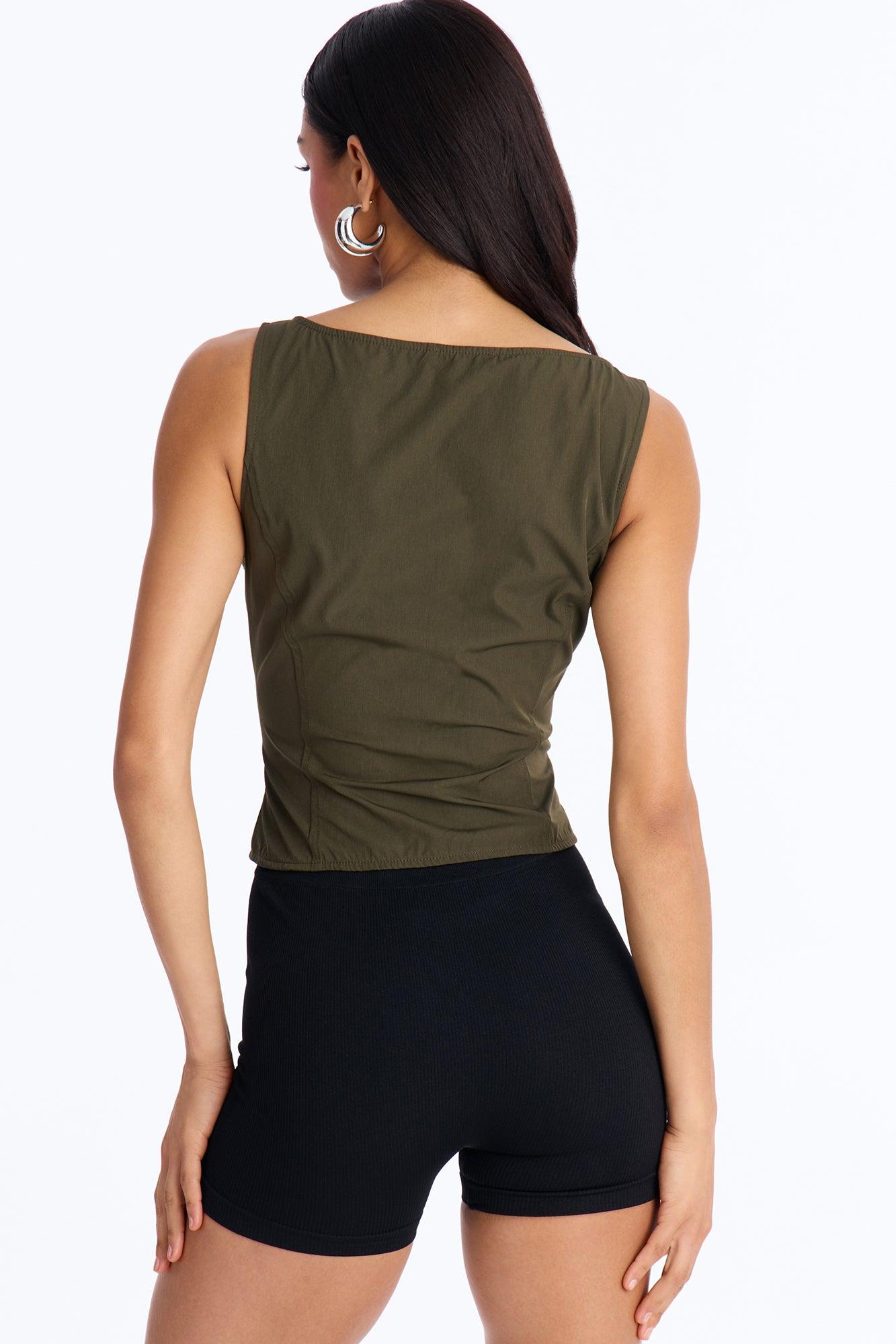 Murphy Button Up Crepe Top - Olive Female Product Image