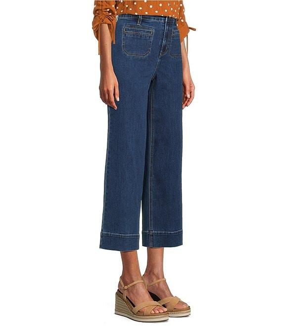 John Mark Mid Waist Wide Leg Patch Pocket Wide Leg Denim Pants Product Image