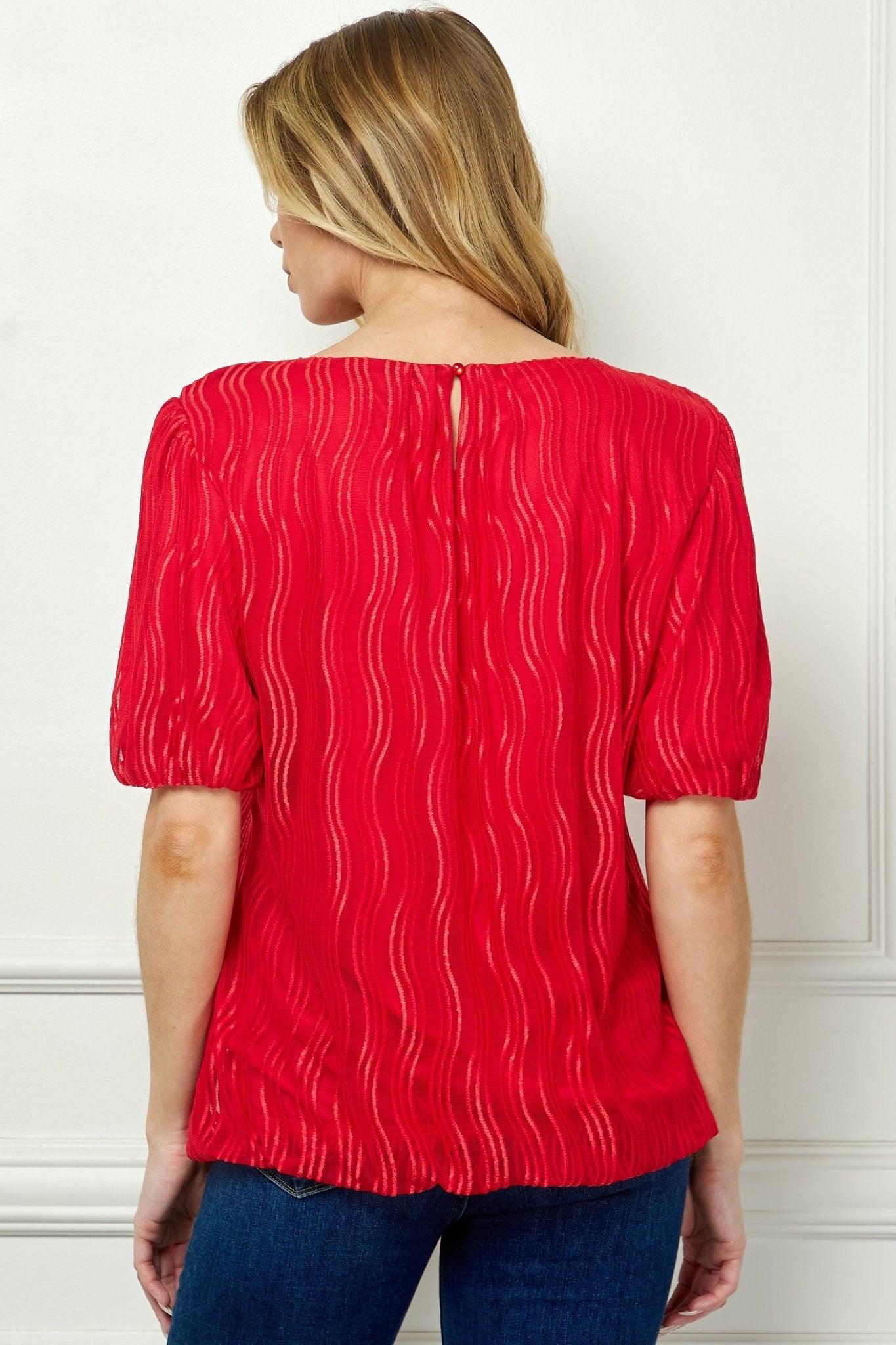 Short Puff Sleeve Scoop Neck Bubble Blouse Product Image