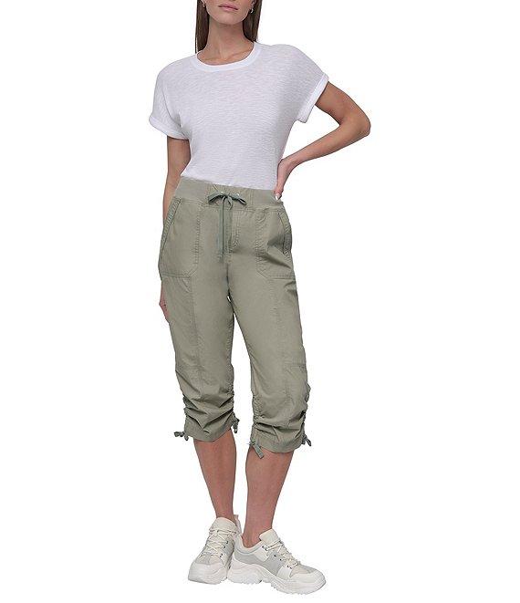 DKNY Sport by Donna Karan Peached Poplin Ribbed Waist Convertible Cinched Cargo Capri Pull-On Pant Product Image