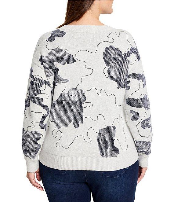 NIC + ZOE Plus Direction Drift Knit V-Neck Long Sleeve Sweater Product Image