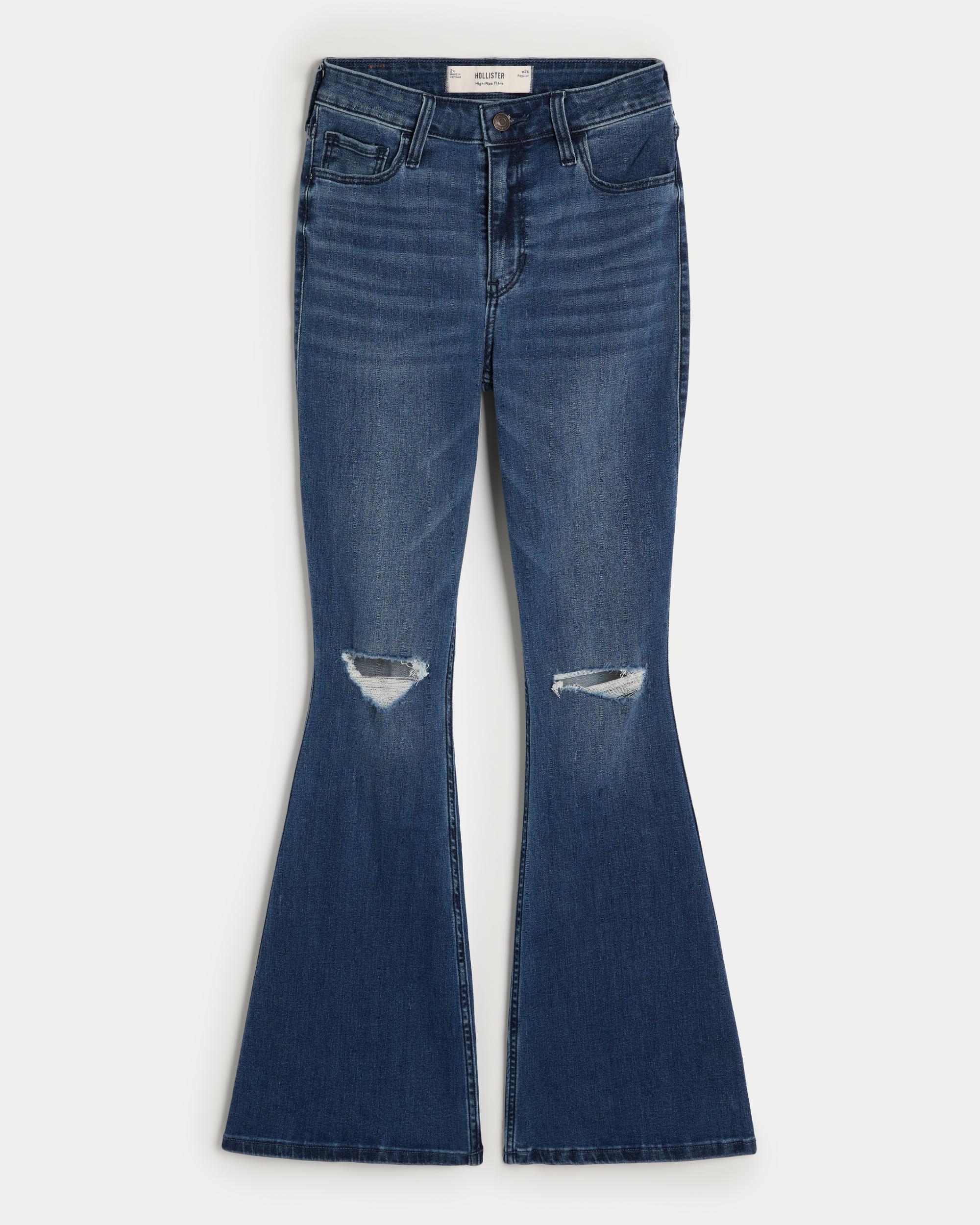 High-Rise Ripped Medium Wash Flare Jeans Product Image