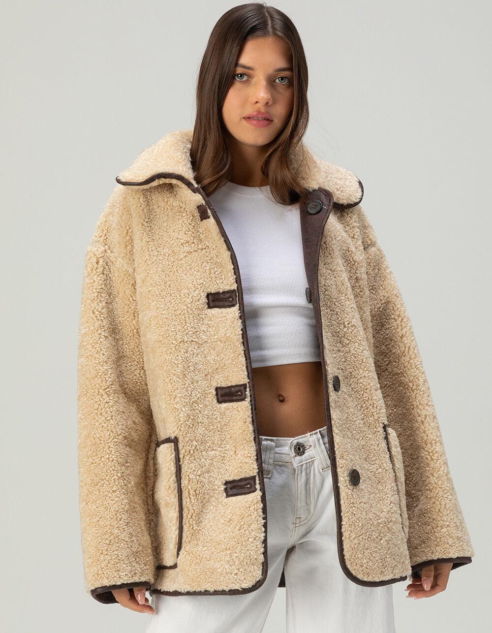 BDG Urban Outfitters Reversible Shearling Womens Coat - BROWN COMBO Product Image