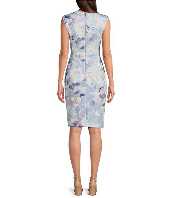 Calvin Klein V-Neck Floral Print Scuba Sheath Dress Product Image