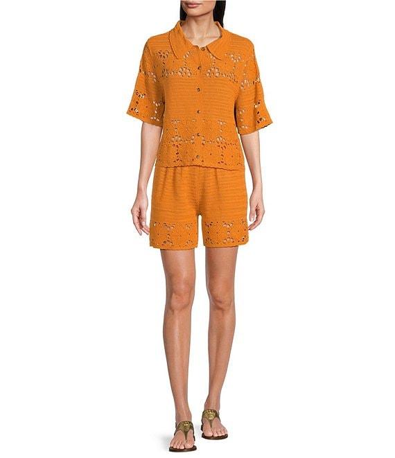 Current Air Coordinating Crochet High Rise Elastic Waist Shorts Product Image