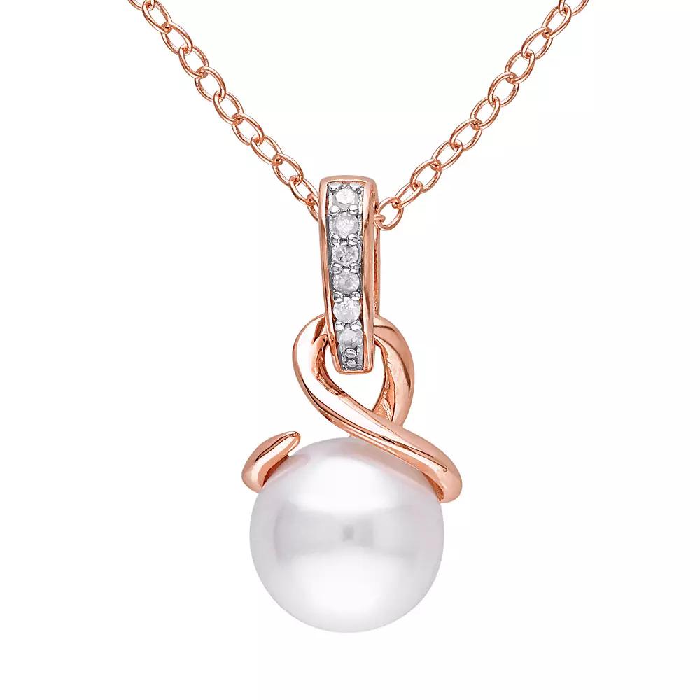 Stella Grace Freshwater Cultured Pearl & Diamond Accent Pink Rhodium-Plated Sterling Silver Pendant Necklace, Womens White Product Image