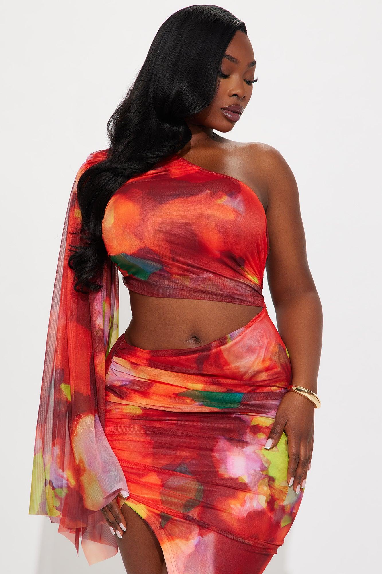 Enchanted Island Mesh Maxi Dress - Red/combo Female Product Image