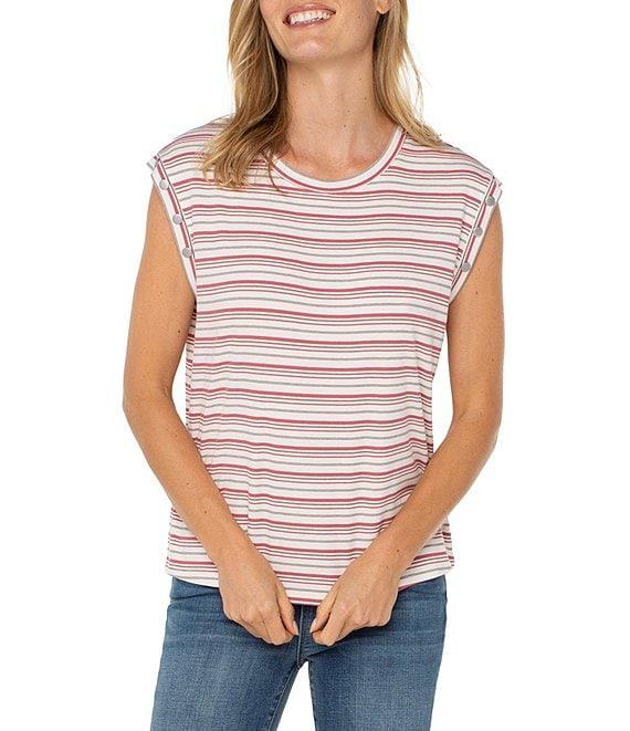 Liverpool Los Angeles Knit Stripe Print Scoop Neck Sleeveless Top Product Image
