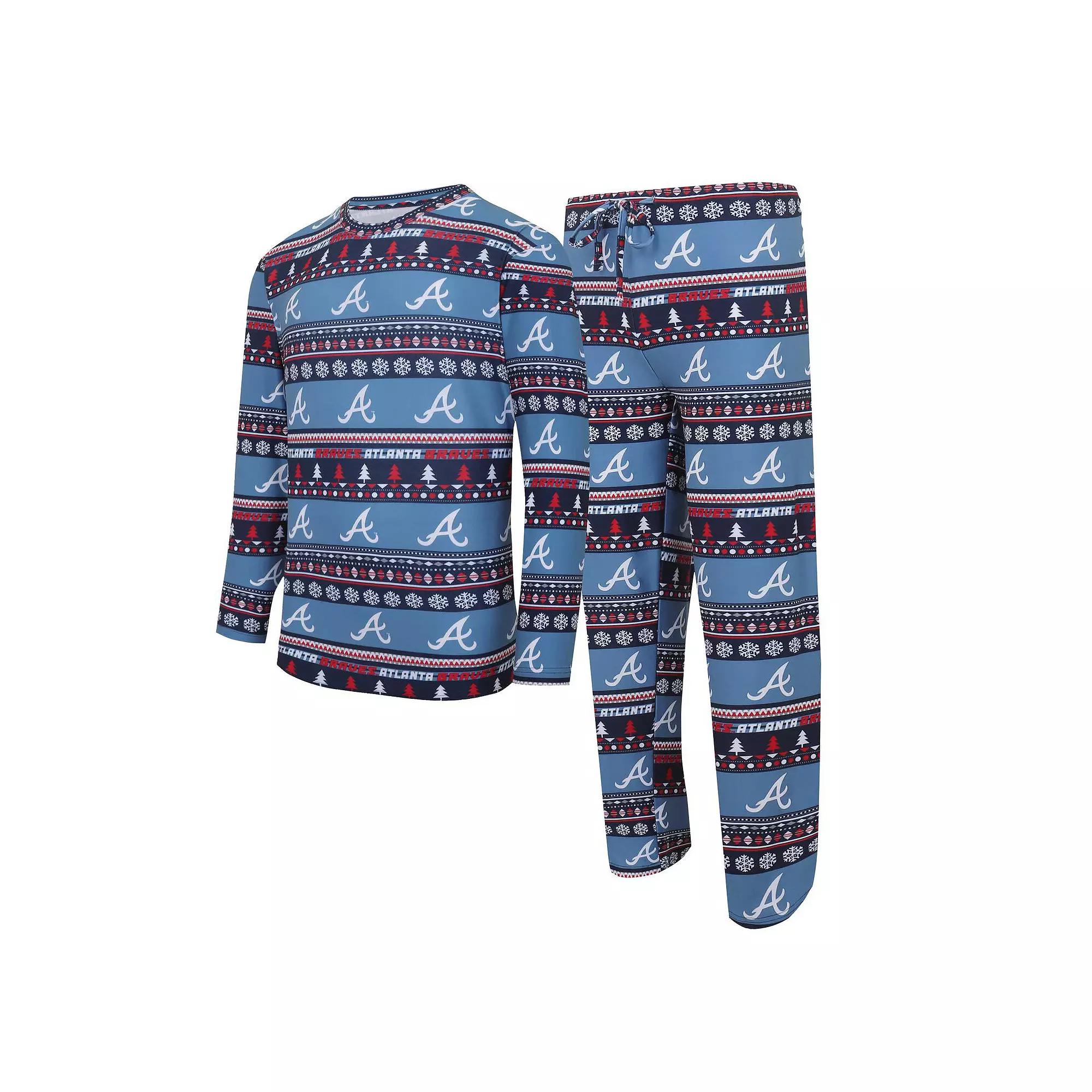 Men's Concepts Sport Navy Atlanta Braves Knit Ugly Sweater Long Sleeve Top & Pants Set, Size: Small, Blue Product Image