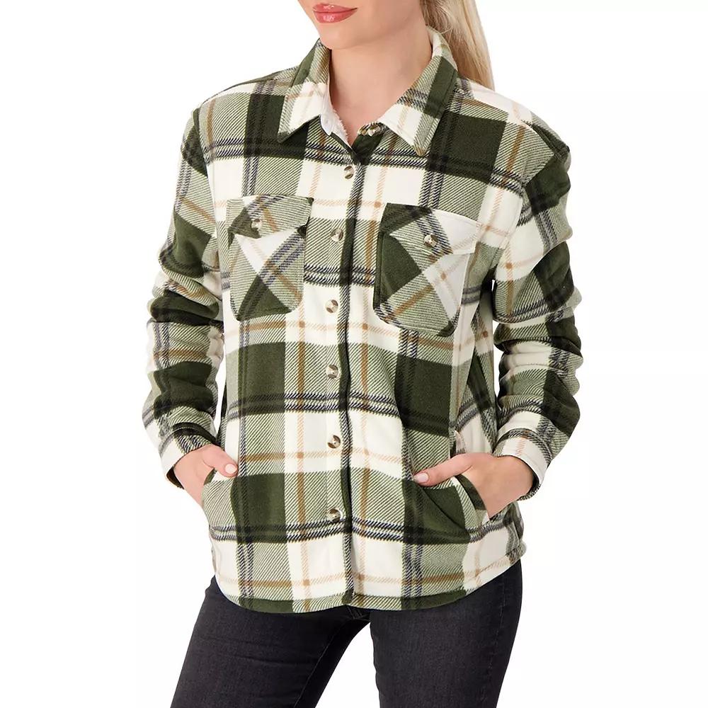 Women's Heat Holders Heatweaver Lined Fleece Shacket, Size: Large, Olive Ivory Product Image