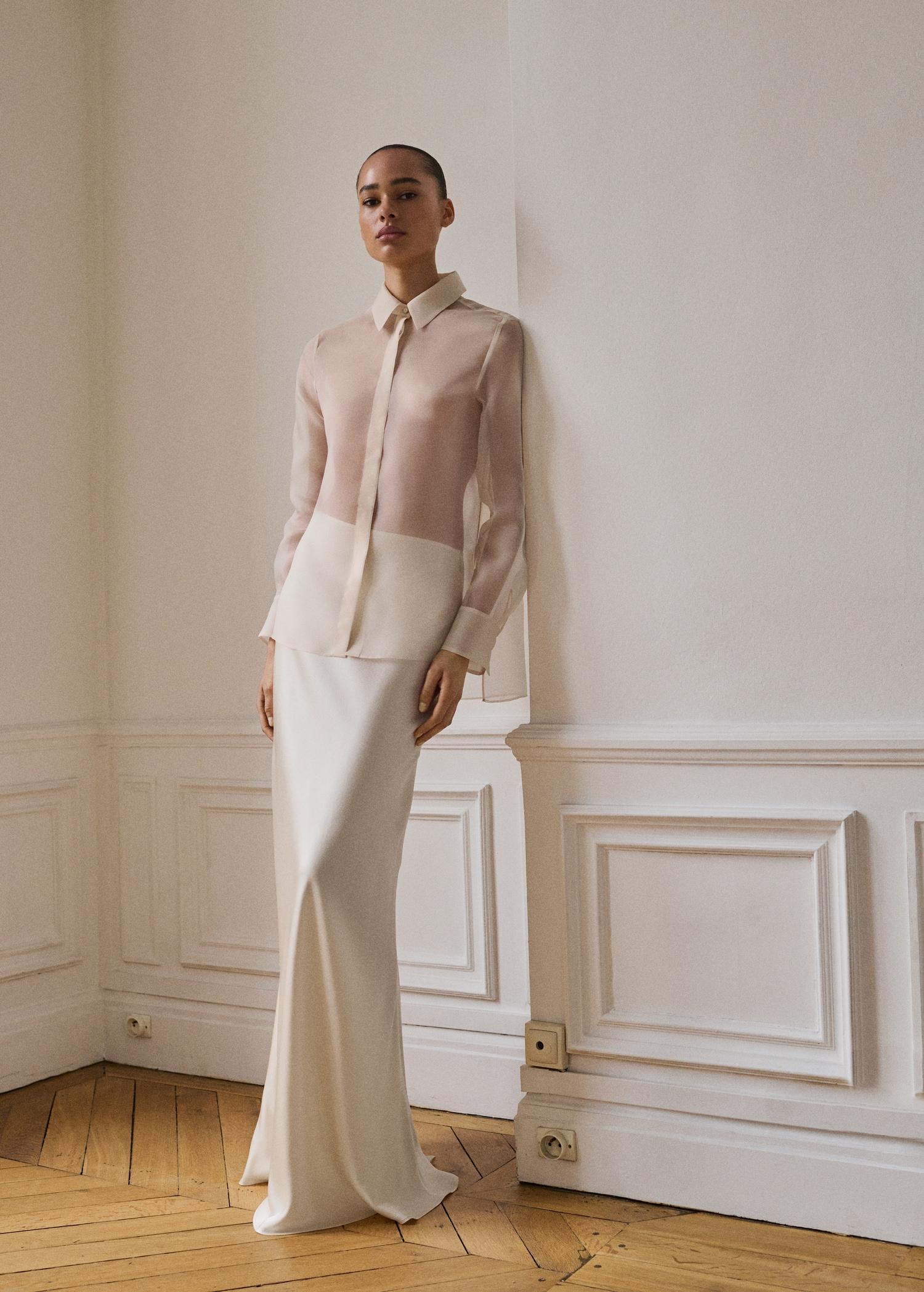 Semi-transparent silk organza shirt - Women | MANGO USA Product Image