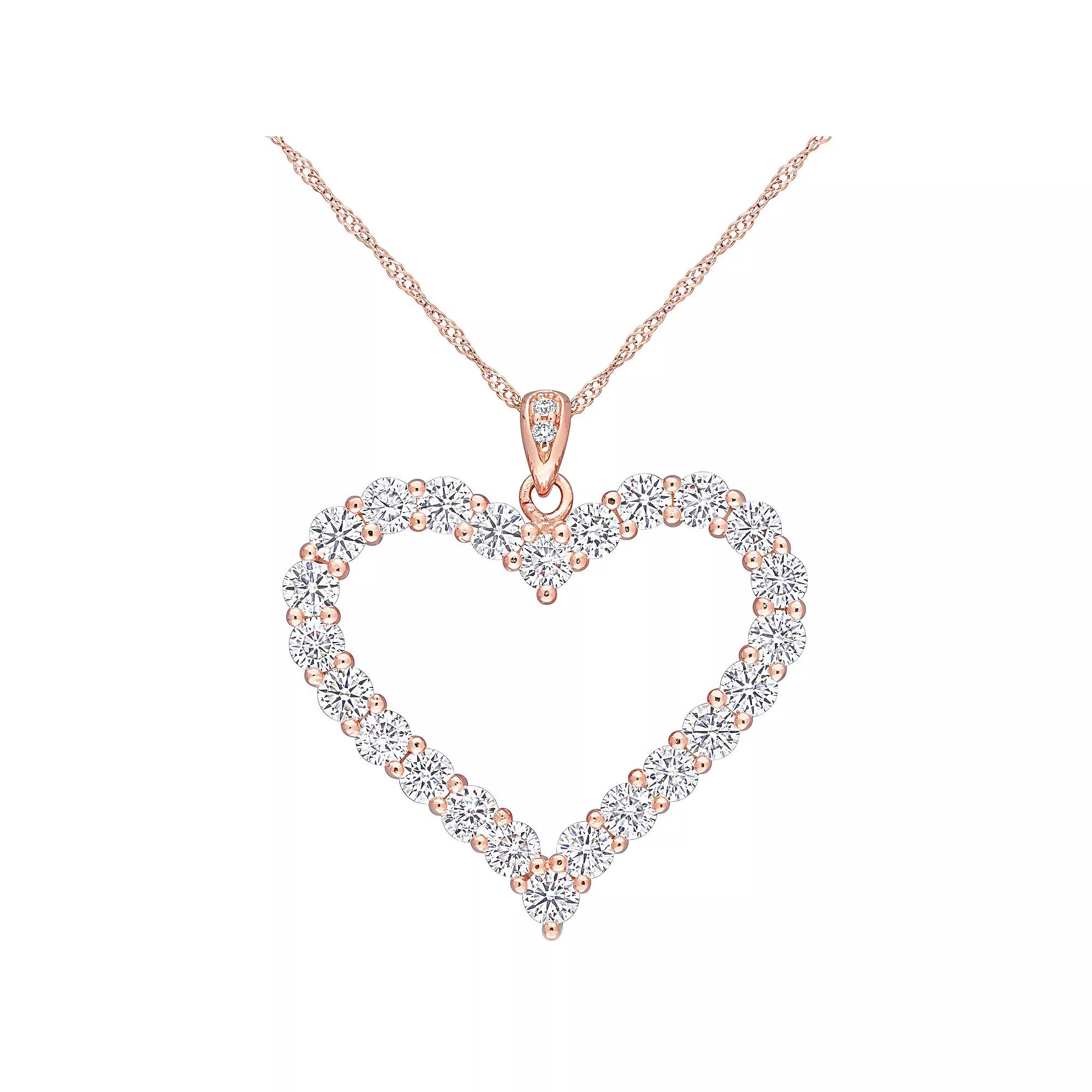 Stella Grace 18k Rose Gold Over Silver 2 2/5 Carat T.W. Lab Created Moissanite Heart Pendant Necklace, Women's, Size: 18", Pink Tone Product Image