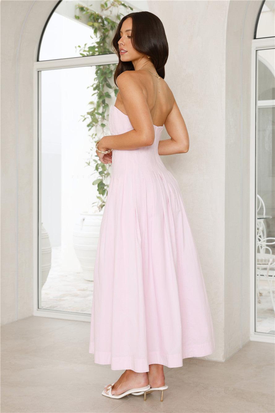 Sunshine Serenity Strapless Midi Dress Pink Product Image