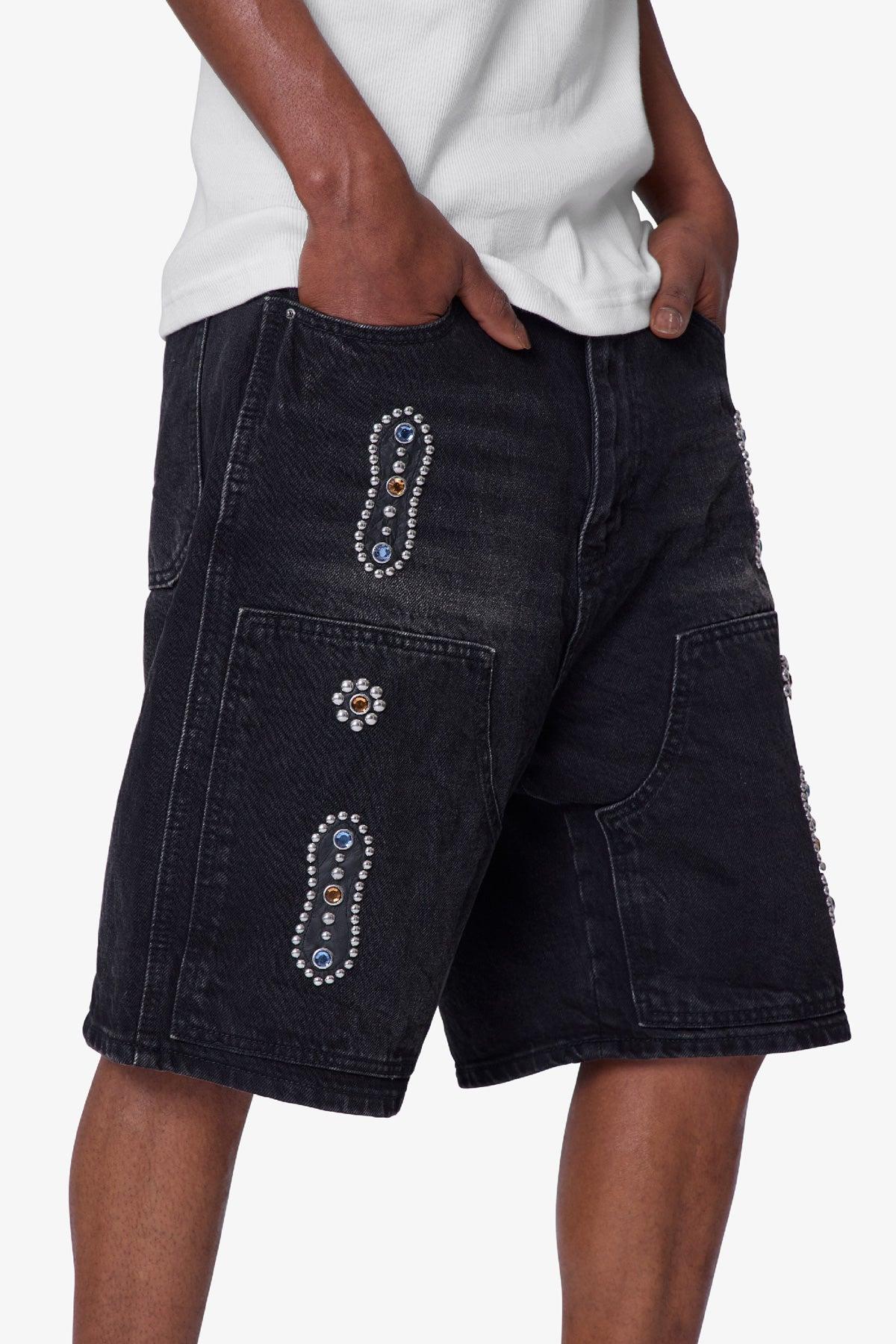 Western Jewel Denim Shorts - Washed Black Product Image