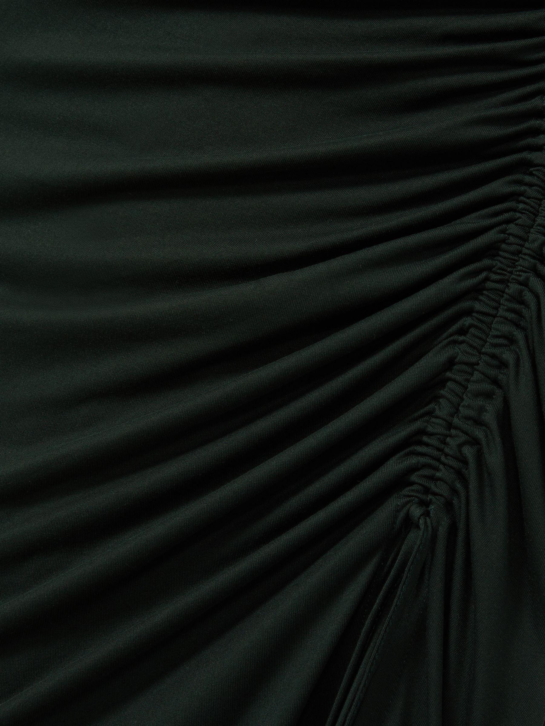 Jersey Ruched Midi Dress in Dark Green Product Image