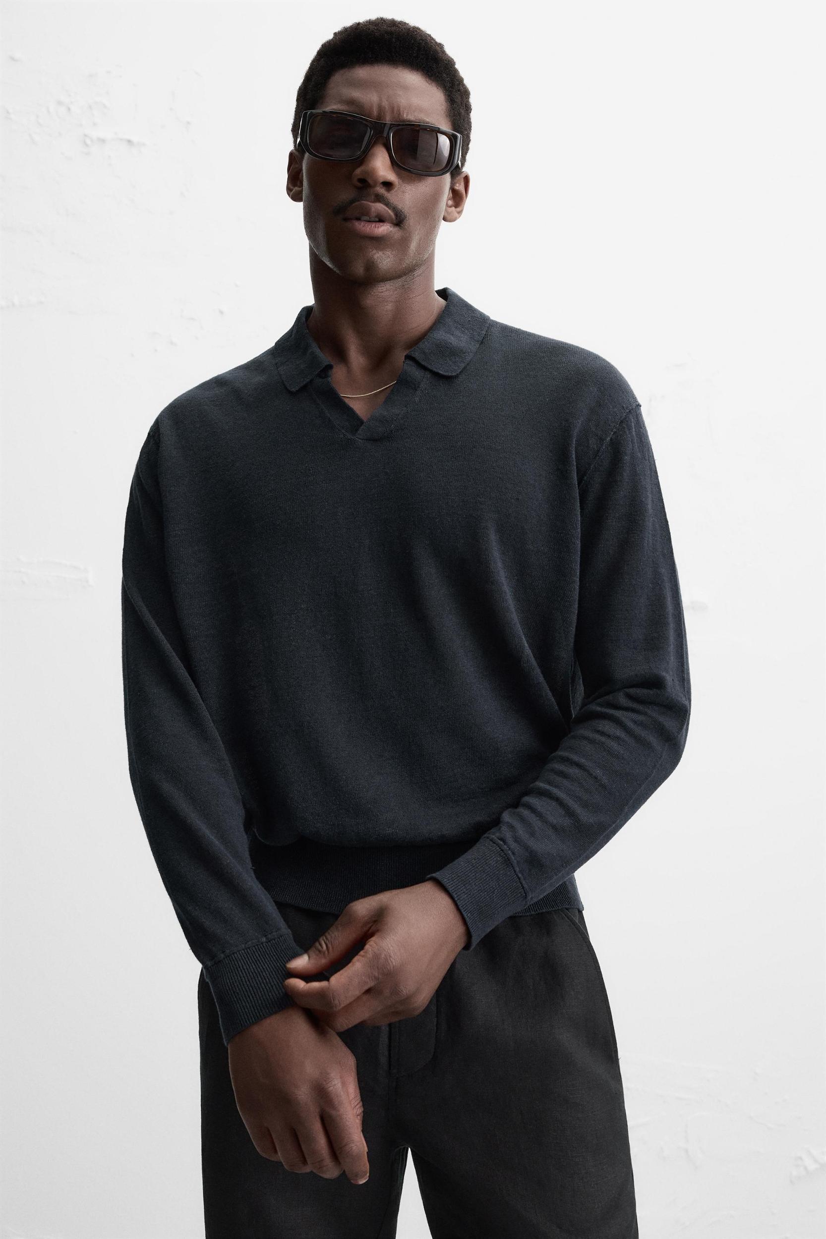 100% LINEN KNIT POLO SHIRT Product Image