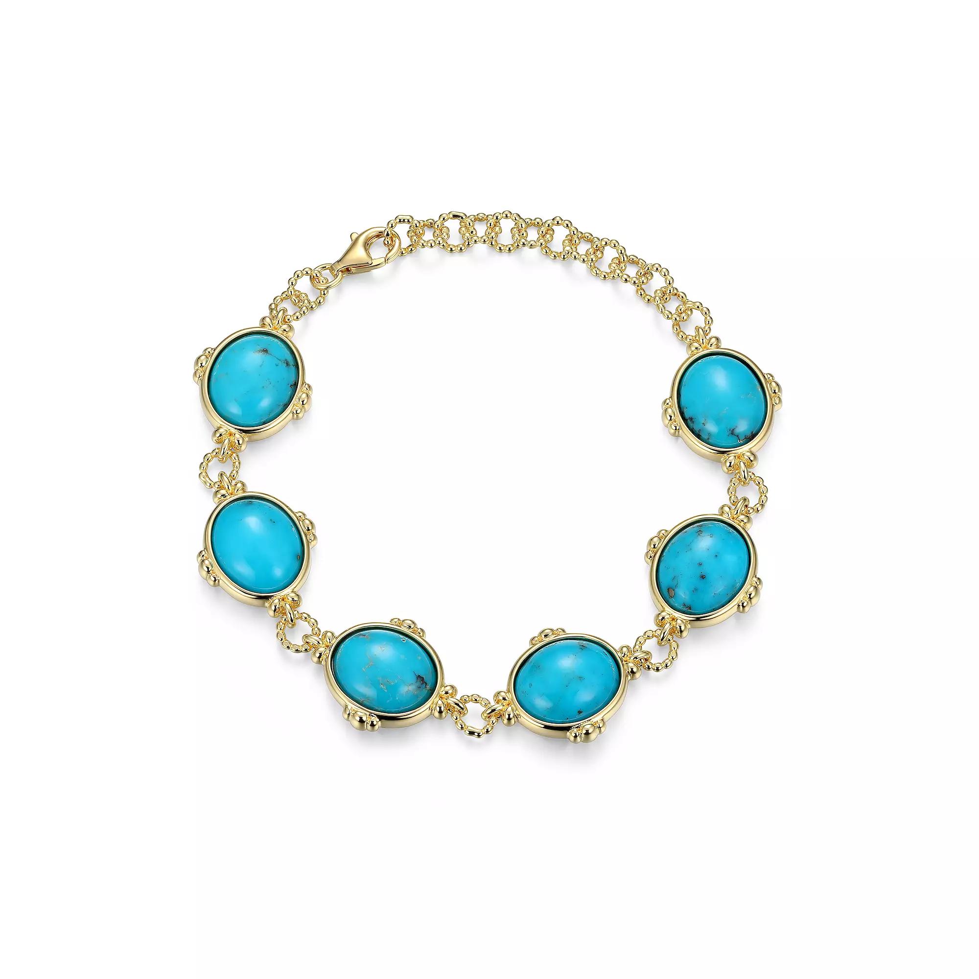 18k Gold Over Silver Stabilized Turquoise Cabochon Link Bracelet, Women's, Size: 7.25", Gold Tone Product Image