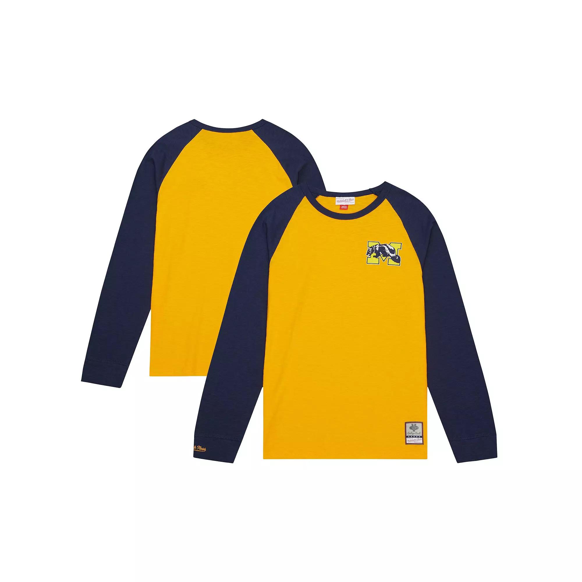 Men's Mitchell & Ness Maize Michigan Wolverines Legendary Slub Raglan Long Sleeve T-Shirt, Size: Large, Gold Product Image