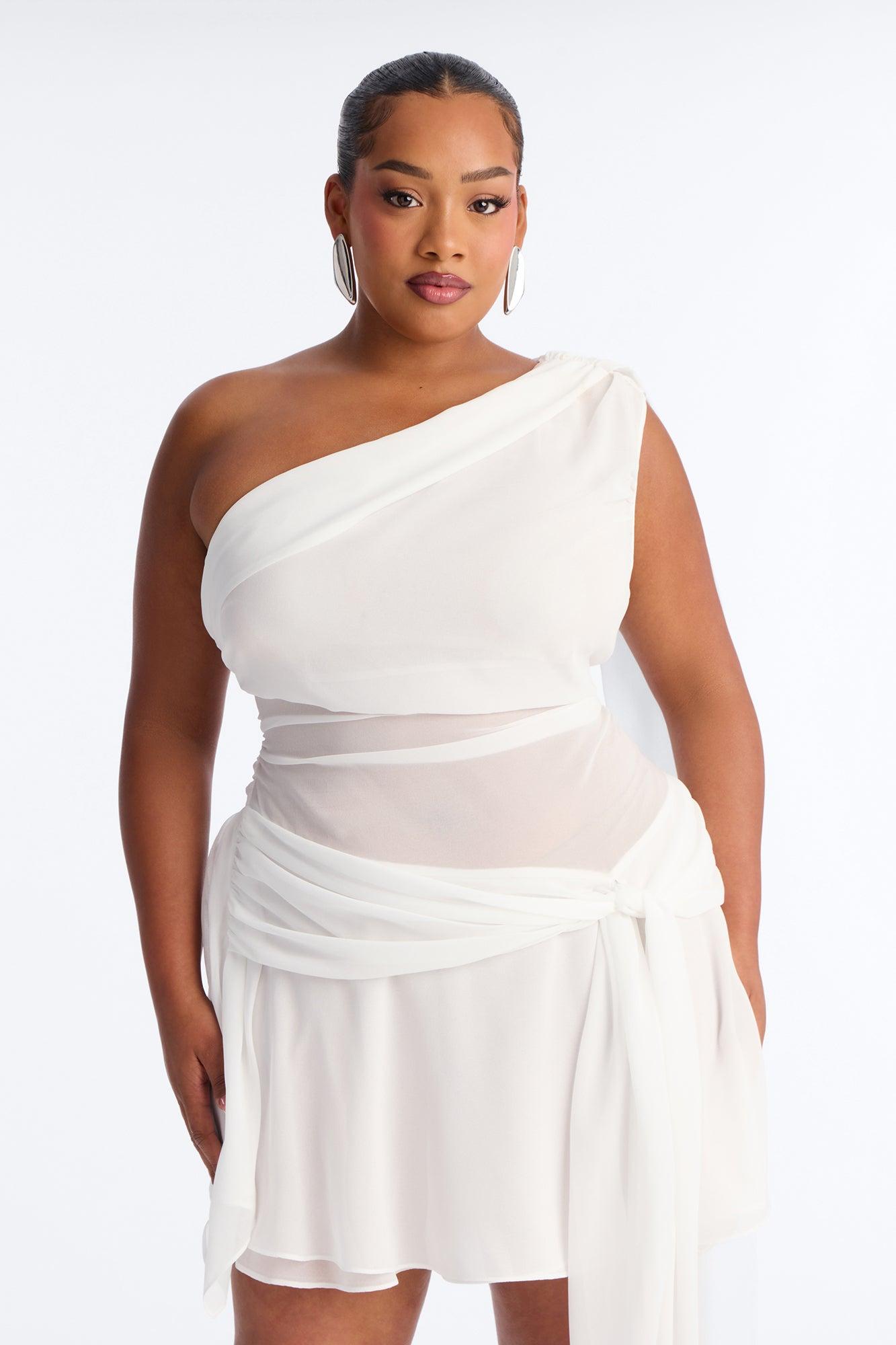Alessia Draped Chiffon Mini Dress - White Female Product Image