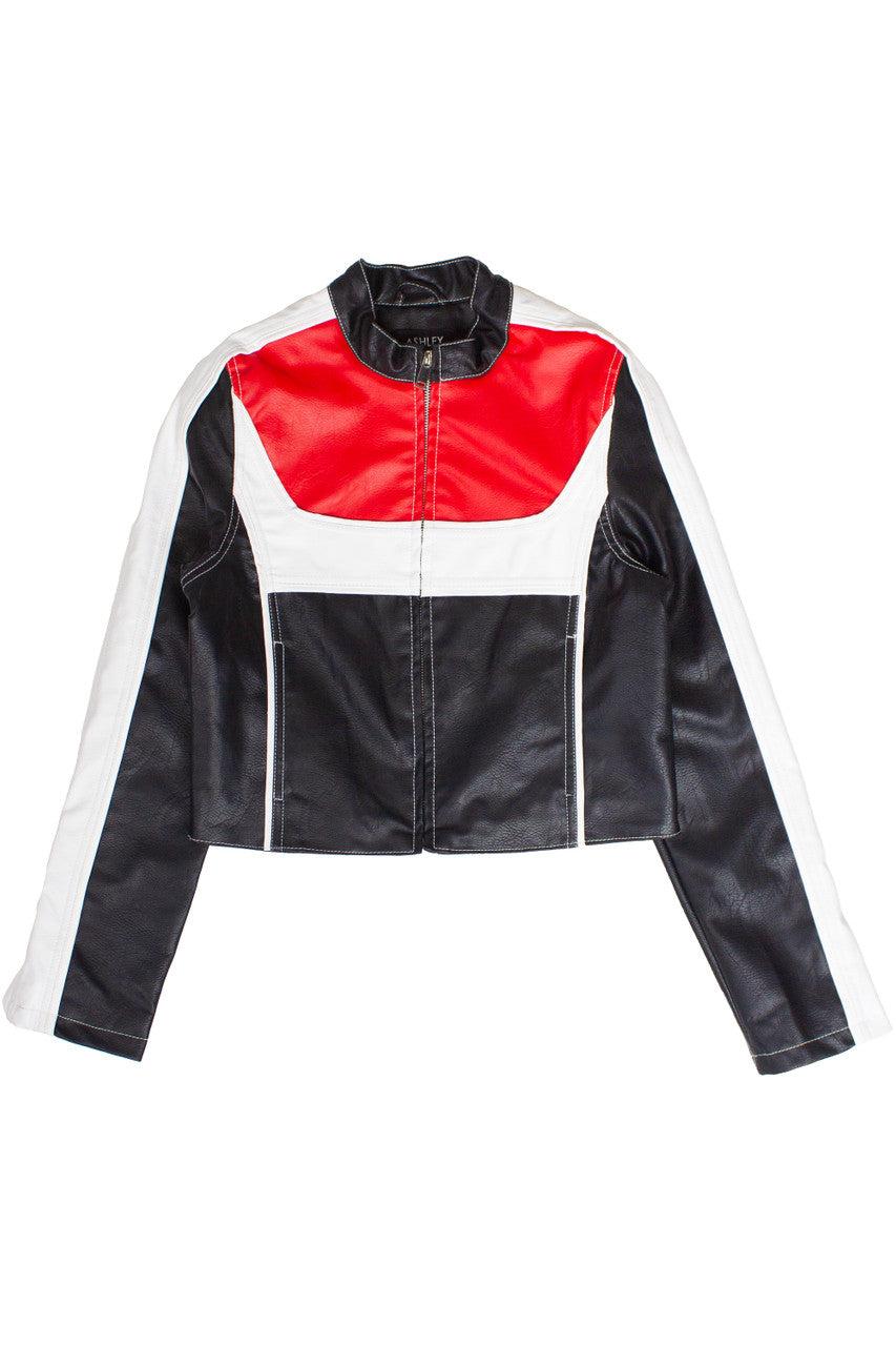 Red & Black Pleather Moto Jacket Product Image