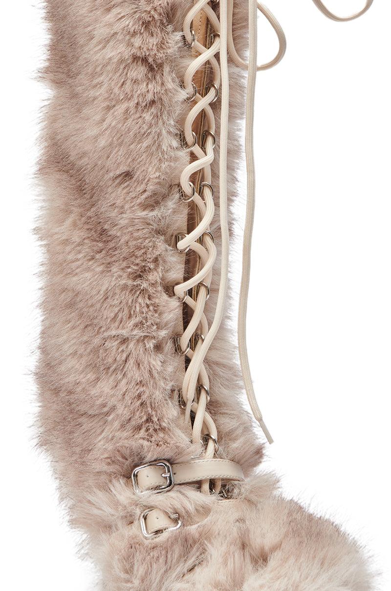 AZALEA WANG LOURDANNE IVORY FUR LACE UP BOOT Product Image