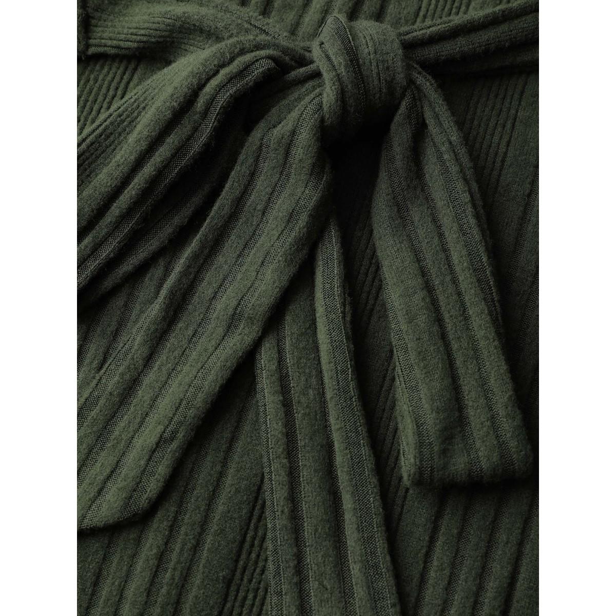 Plus Size Pit Strip Tie-Knot Slit Sheath Midi Dress ArmyGreen Women Timeless Overlapping Overlap Collar Extra Long Sleeve Curvy BloomChic 26/4X Product Image