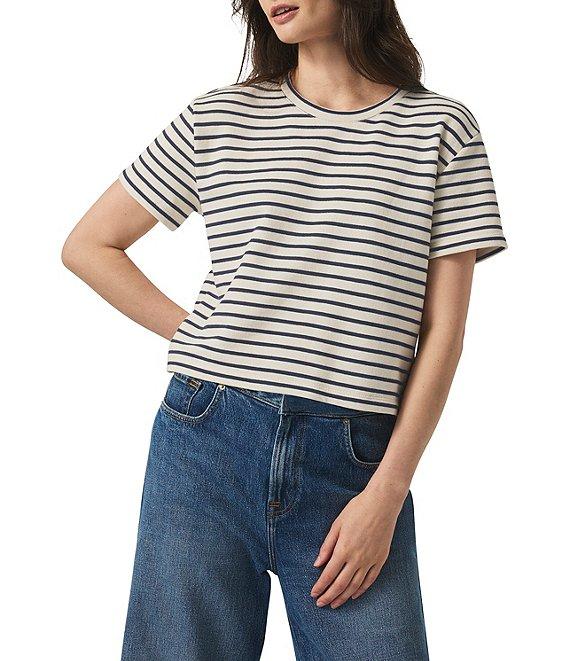 Splendid Whitney Terry Knit Stripe Print Crew Neck Short Sleeve Tee Shirt Product Image
