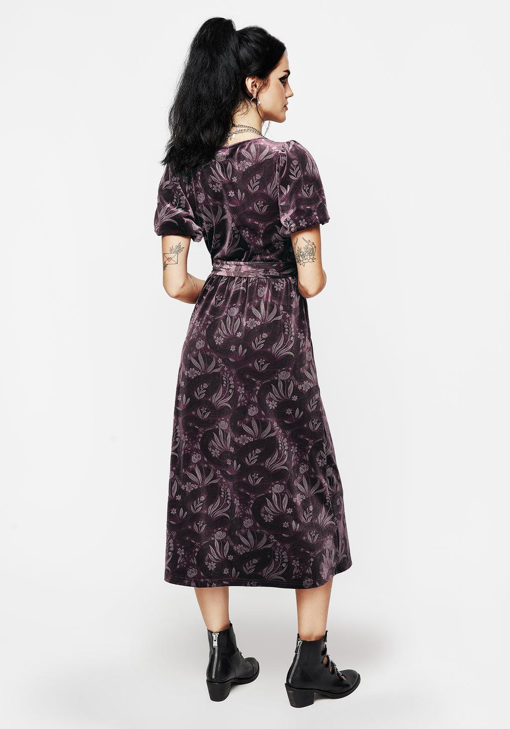 Deception Snake Foil Print Velour Midi Wrap Dress Product Image