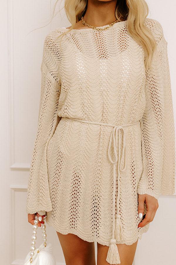 Oceanside Dreaming Pointelle Knit Mini Dress in Oatmeal Product Image