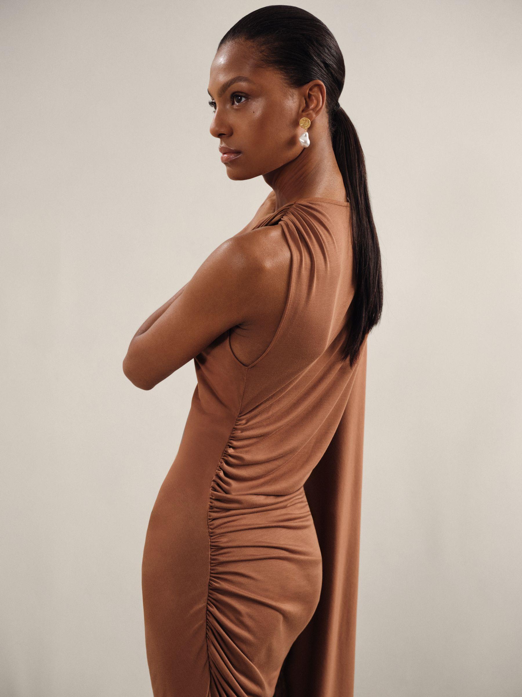 Cape Sleeve Jersey Dress in Brown Product Image