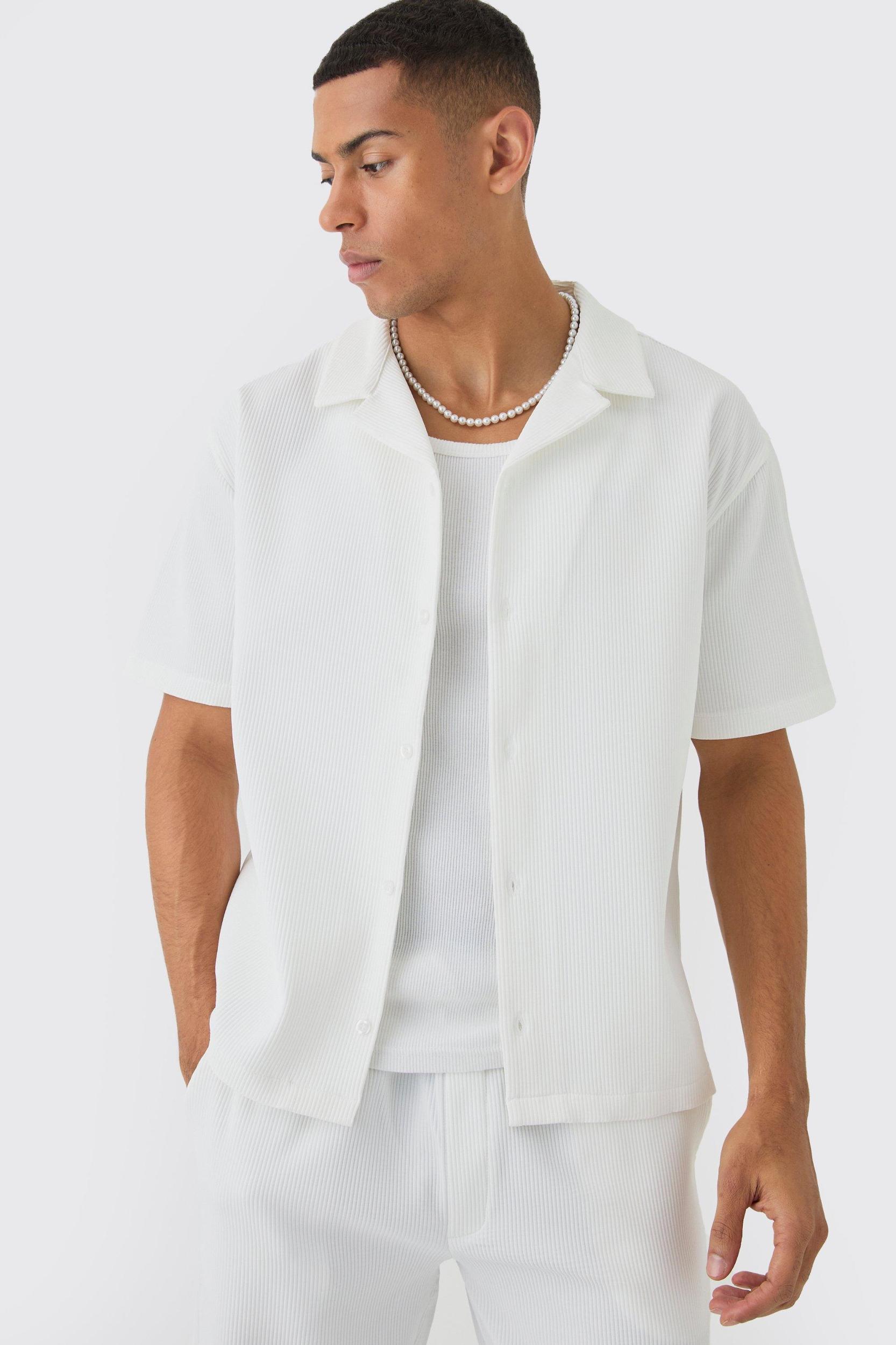 Oversized Short Sleeve Pleated Shirt & Straight Pants Set | boohooMAN USA Product Image