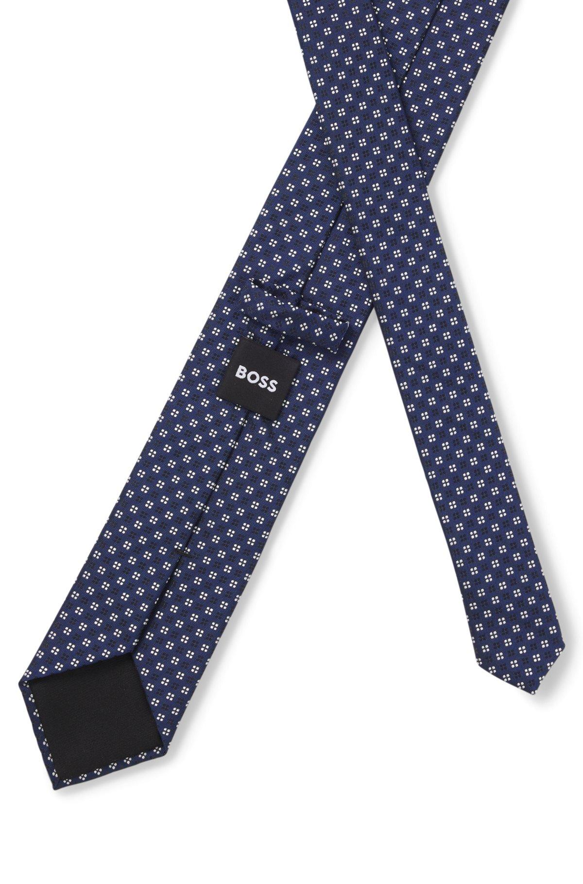 BOSS - Silk-blend tie with jacquard pattern - Dark Blue Product Image