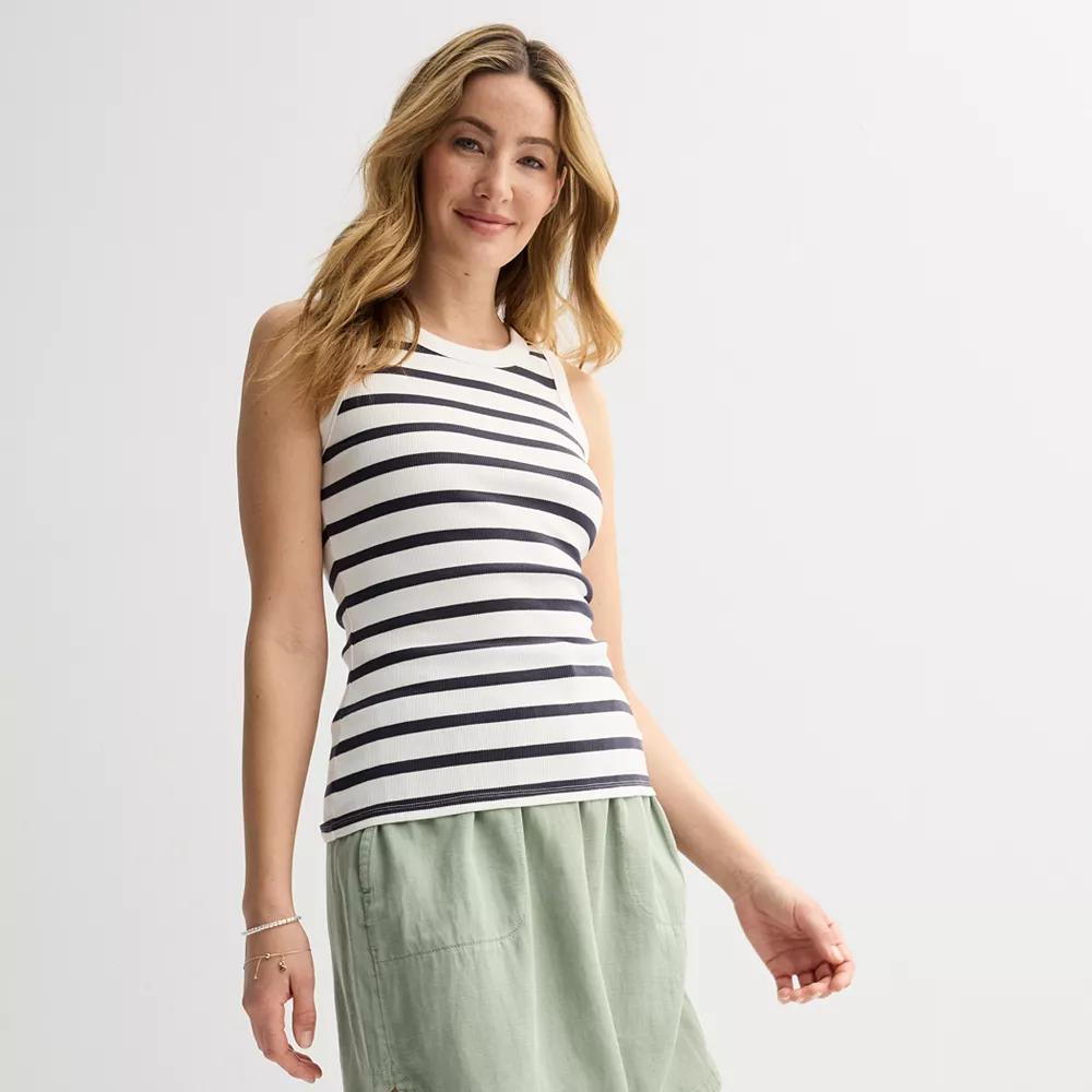 Women's Sonoma Goods For Life® High Neck Layering Tank Top, Size: Small, Ivory Black Stripe Product Image